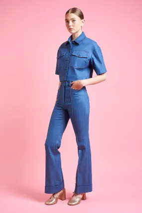 Pantalon taille haute évasé en denim